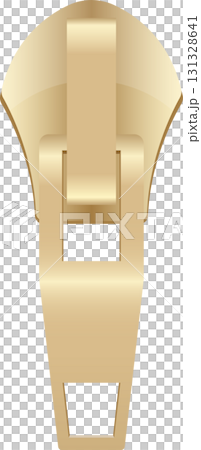 Close-up view of a metallic, golden zipper pull with a rectangular shape and glossy finish. Close-up view of a metallic, golden zipper pull with a rectangular shape and glossy finish. 131328641