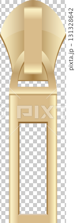 Detailed shot of a polished metallic gold zipper pull with black void in the rectangular handle. Detailed shot of a polished metallic gold zipper pull with black void in the rectangular handle. 131328642