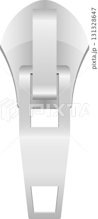A shiny metal zipper pull is isolated against a black backdrop. It's a close-up shot of the fastener. 131328647