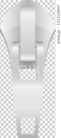 A shiny metal zipper pull is isolated against a black backdrop. It's a close-up shot of the fastener. 131328647