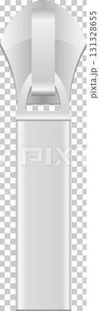 Isolated, shiny, metallic zipper pull with rounded edges, tab, and a minimalist design. 131328655