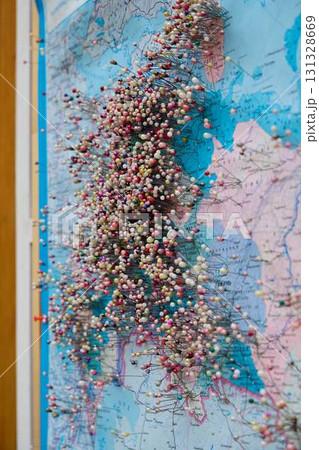 Colorful Pins Delightfully Mark Various Locations on a Detailed City Map Overview Colorful Pins Delightfully Mark Various Locations on a Detailed City Map Overview 131328669