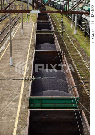 Coal Transportation in Freight Cars at a Rail Yard, which plays a vital role in logistics Coal Transportation in Freight Cars at a Rail Yard, which plays a vital role in logistics 131328672