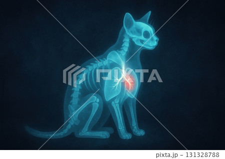 An Intricate X-Ray Illustration of a Cat's Anatomy Highlighting the Lungs and Heart An Intricate X-Ray Illustration of a Cat's Anatomy Highlighting the Lungs and Heart 131328788