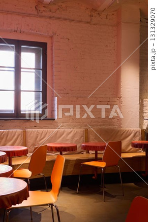 Cozy Contemporary Caf Interior with Colorful Seating Cozy Contemporary Caf Interior with Colorful Seating 131329070