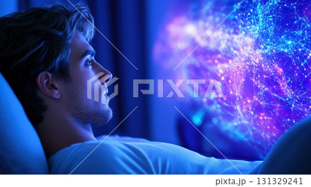 A Young Man Contemplating the Infinite Possibilities of Technology and Connectivity 131329241