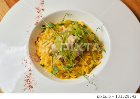 A Delicious And Flavorful Gourmet Pasta Dish Featuring Fresh Herbs And Tender Meat 131329342