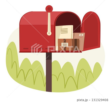 Red Mailbox Opens with Mail and Parcel Inside for Postal Concept Illustration Clip Art Red Mailbox Opens with Mail and Parcel Inside for Postal Concept Illustration Clip Art 131329408