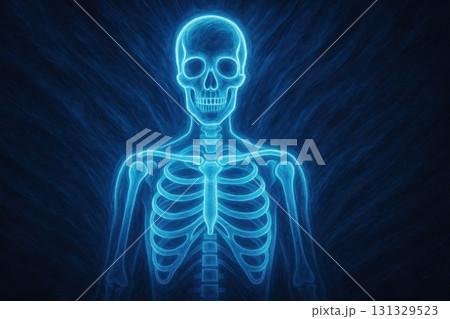 Illustration of a Glowing Human Skeleton Depicting Nervous System and Bone Structure 131329523