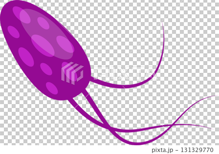 Cartoon depiction of a stylized bacterium cell, showcasing its oval shape and flagella extensions. Cartoon depiction of a stylized bacterium cell, showcasing its oval shape and flagella extensions. 131329770