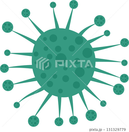 Illustration of a teal-colored spherical pathogen with spikes on a black background. Isolated. Illustration of a teal-colored spherical pathogen with spikes on a black background. Isolated. 131329779