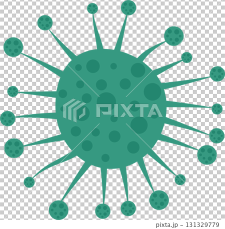 Illustration of a teal-colored spherical pathogen with spikes on a black background. Isolated. Illustration of a teal-colored spherical pathogen with spikes on a black background. Isolated. 131329779