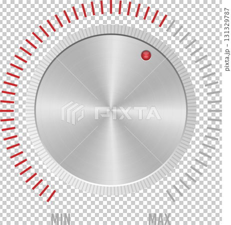 Silver control knob with indicator, surrounded by red and gray markings between MIN and MAX. 131329787