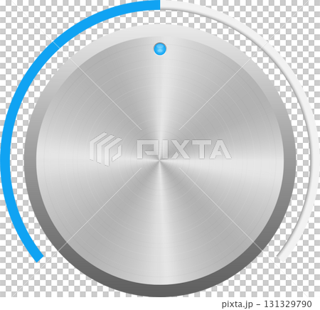 Metallic interface element featuring a circular meter indicator and a central point. 131329790