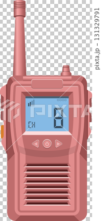 A pink handheld two-way radio or walkie-talkie with a blue screen displaying the number eight. 131329791