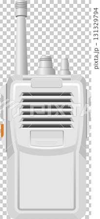 A white two-way radio communication device featuring an antenna, speaker and control buttons. A white two-way radio communication device featuring an antenna, speaker and control buttons. 131329794