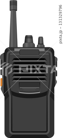 A portable, two-way radio transceiver, also known as a walkie-talkie, shown in a front view. A portable, two-way radio transceiver, also known as a walkie-talkie, shown in a front view. 131329796