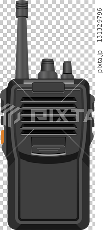 A portable, two-way radio transceiver, also known as a walkie-talkie, shown in a front view. A portable, two-way radio transceiver, also known as a walkie-talkie, shown in a front view. 131329796