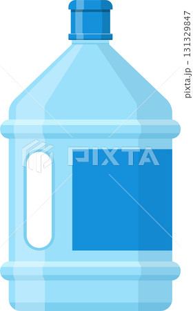 A large, translucent blue plastic jug for water with a handle and cap on a black background. 131329847