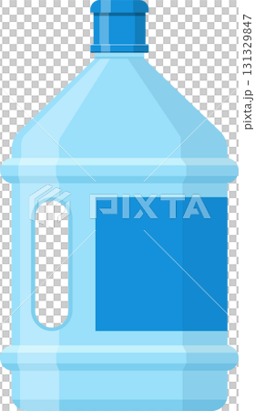 A large, translucent blue plastic jug for water with a handle and cap on a black background. 131329847
