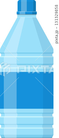 Simple illustration of a translucent plastic bottle filled with a blue liquid and a blue cap. Simple illustration of a translucent plastic bottle filled with a blue liquid and a blue cap. 131329858
