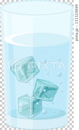 A glass of water filled with three ice cubes and small bubbles around the cubes in the water. A glass of water filled with three ice cubes and small bubbles around the cubes in the water. 131329899