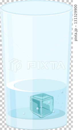 Refreshing drink with an ice cube. Illustration of glass filled with cold liquid, a cool treat. Refreshing drink with an ice cube. Illustration of glass filled with cold liquid, a cool treat. 131329900