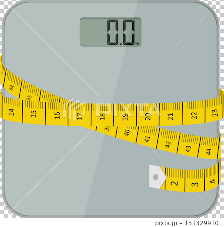 Weight management concept: Scale with a tape measure signifying health and fitness focus. 131329910