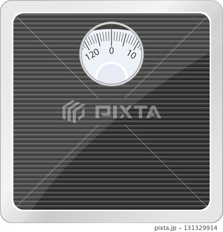 Analog Bathroom Scale Depicting Personal Weight Monitoring. Fitness and Health Illustration. 131329914