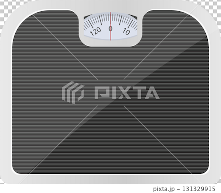 Analog scale showing weight reading, commonly used for personal weight monitoring and health tracking. 131329915