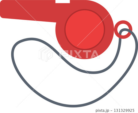 A bright red whistle with a lanyard against a black backdrop. The whistle is ready for use. A bright red whistle with a lanyard against a black backdrop. The whistle is ready for use. 131329925