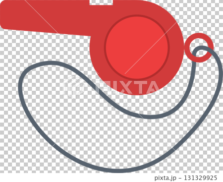 A bright red whistle with a lanyard against a black backdrop. The whistle is ready for use. A bright red whistle with a lanyard against a black backdrop. The whistle is ready for use. 131329925