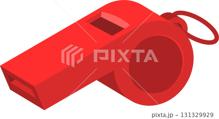 Isometric view of a bright red whistle, often used by referees, coaches, and lifeguards. Isometric view of a bright red whistle, often used by referees, coaches, and lifeguards. 131329929