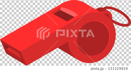 Isometric view of a bright red whistle, often used by referees, coaches, and lifeguards. Isometric view of a bright red whistle, often used by referees, coaches, and lifeguards. 131329929