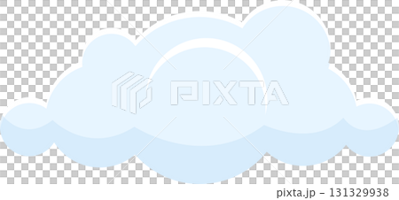 A fluffy white cloud with light blue accents, set against a stark black background in the sky. 131329938