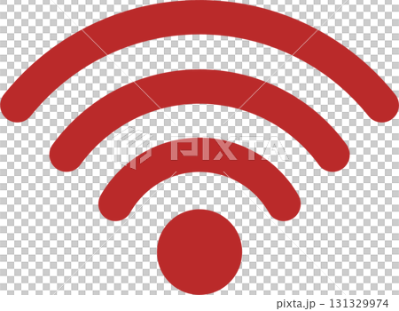 A red wireless connection icon against a stark black background, symbolizing connectivity. 131329974