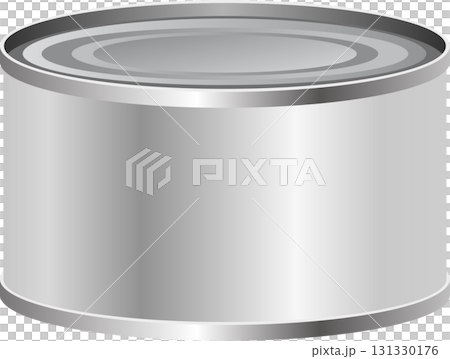A shiny, silver, cylindrical container with a lid, commonly used for food preservation. 131330176