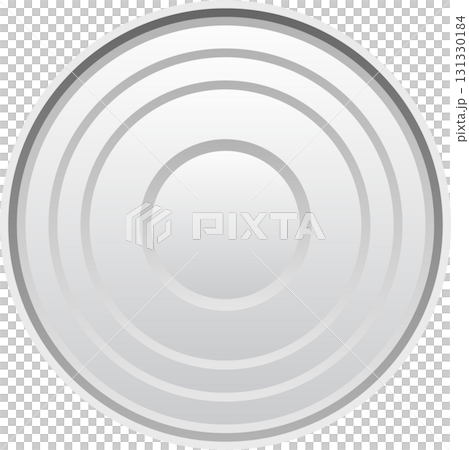 Overhead view of a plain white circular tin container with a simple concentric ring design. 131330184
