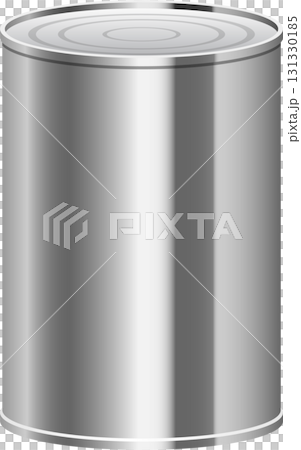A silver tin can stands, its metallic sheen reflecting light, ready for pantry storage or a meal. 131330185