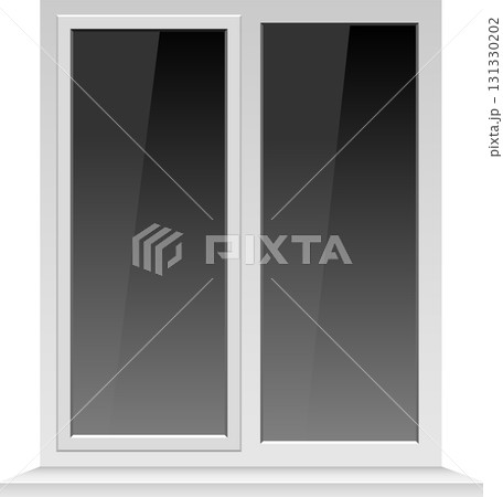 A white, double-paned window provides a view to the outside, offering natural light and ventilation. 131330202