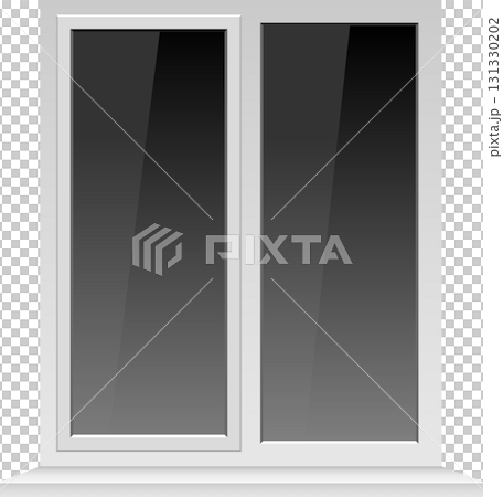 A white, double-paned window provides a view to the outside, offering natural light and ventilation. 131330202