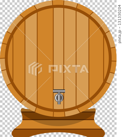 Wooden barrel with tap. Classic storage for aging liquids like wine or spirits, rustic charm. 131330204