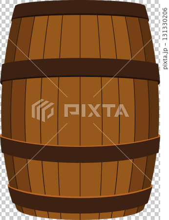 Wooden barrel, used for storing and aging of liquids, constructed of vertical slats and bands. 131330206