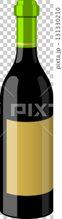 Stylized vector of a dark bottle with a golden label and green stopper isolated on black. 131330210