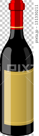 Elegant wine bottle with red stopper and gold label, conveying sophistication and celebration. 131330211