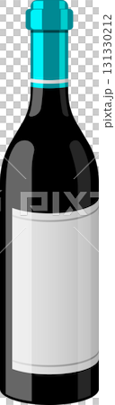 Stylized drawing of a bottle with teal stopper and gray body with a white label shape on black. Stylized drawing of a bottle with teal stopper and gray body with a white label shape on black. 131330212