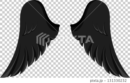 A pair of dark, stylized wings extend symmetrically, suggestive of flight, freedom, or fantasy. 131330232