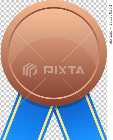 A glossy bronze medal with blue and yellow ribbon, perfect for achievements and recognition A glossy bronze medal with blue and yellow ribbon, perfect for achievements and recognition 131330253