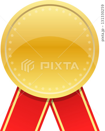 Gold medal with a red ribbon, often used to symbolize a victory, achievement, or recognition. Gold medal with a red ribbon, often used to symbolize a victory, achievement, or recognition. 131330259