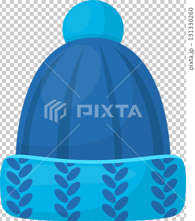 A cozy blue knit hat with a pom-pom, perfect for keeping warm during cold winter days. 131330260